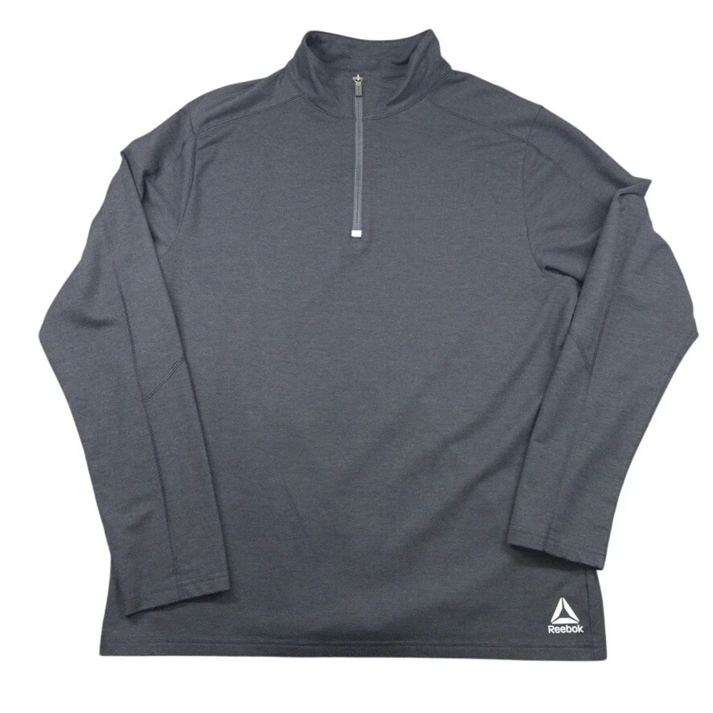 Reebok Quarter Zip Pullover Mens Size L Charcoal Gray Long Sleeve Active Top L/G
